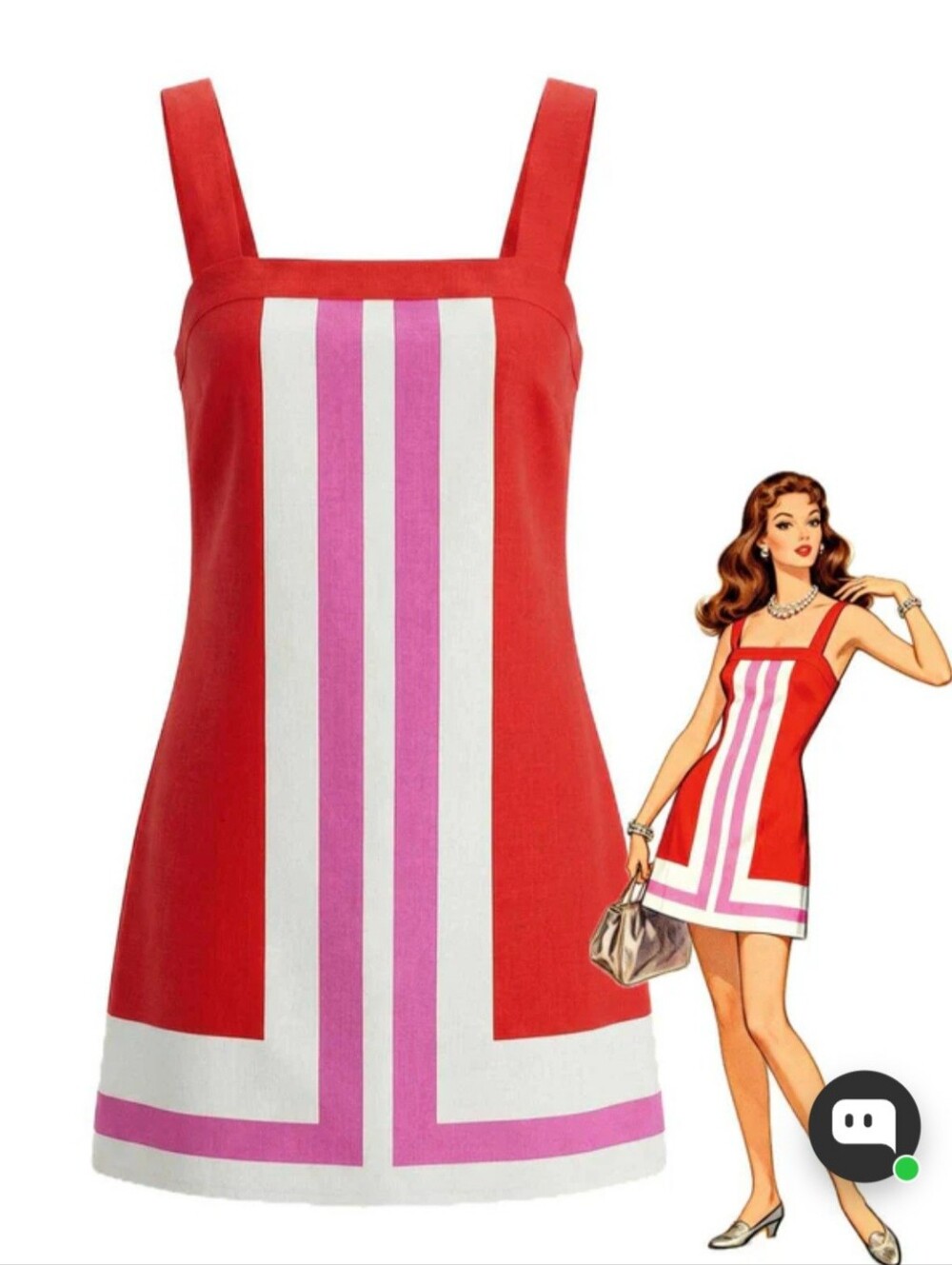 1960s Square Neck Geometric Colorblock Sleeveless Shift Mini Dress